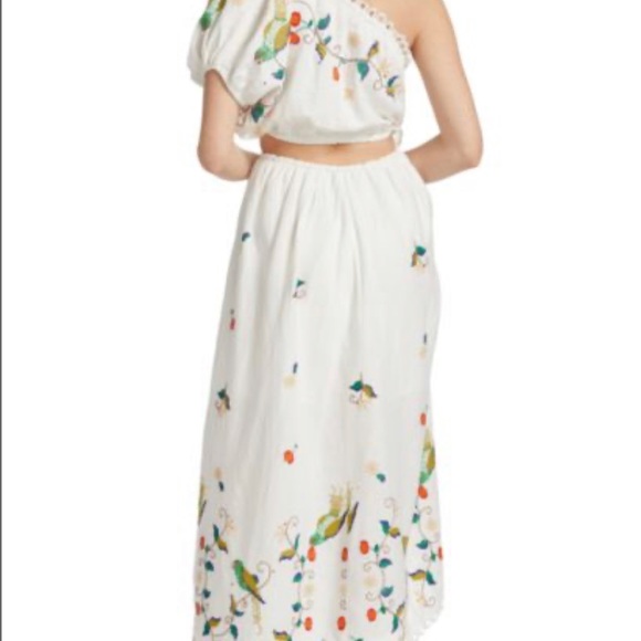 FARM Rio Pitanga One-Shoulder White Embroidered Maxi Dress Peasant Summer Resort - Picture 5 of 6